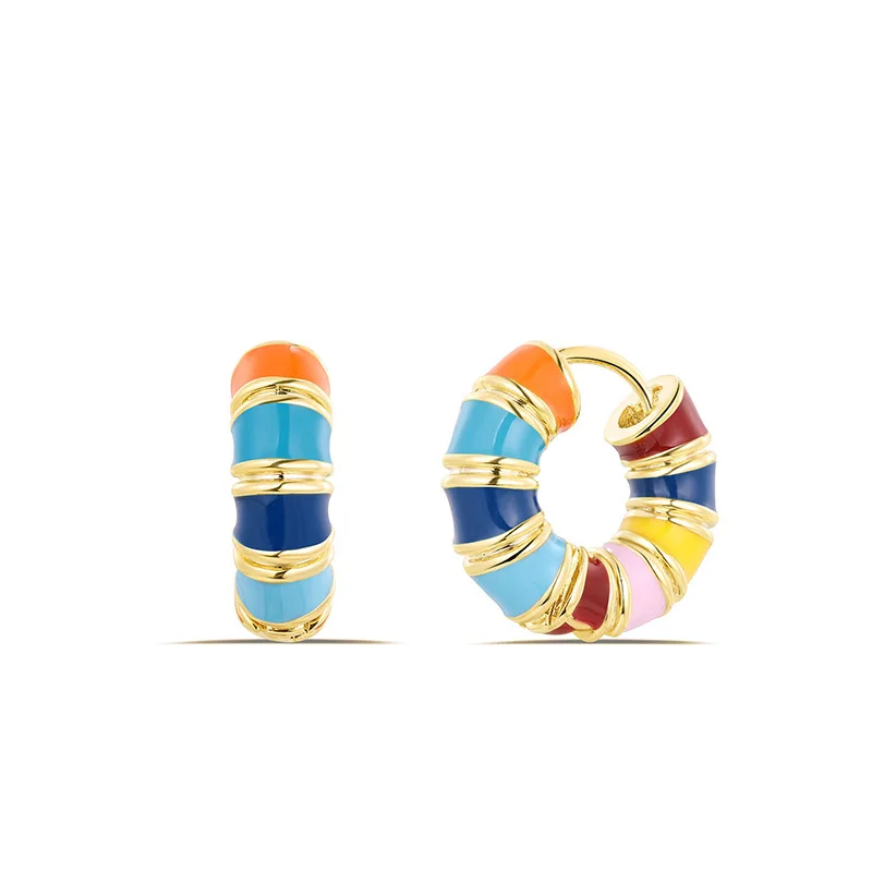 

Vintage Colorful Circle Earrings For Women Korean Fashion Colorful Earrings Trendy Lucky Gift Jewelry Accessories For Women