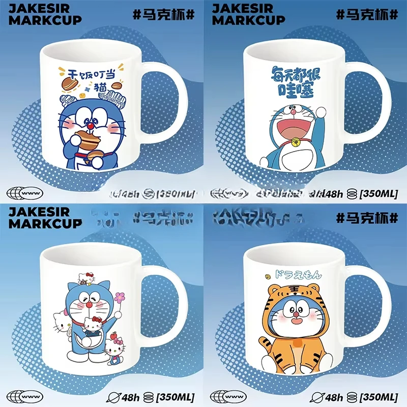 Фото Новая милая керамическая кружка Doraemon с героями мультфильмов, модная креативная чашка для пары, кофе для завтрака, анимационная индивидуальная офисная чашка для воды, подарок №1