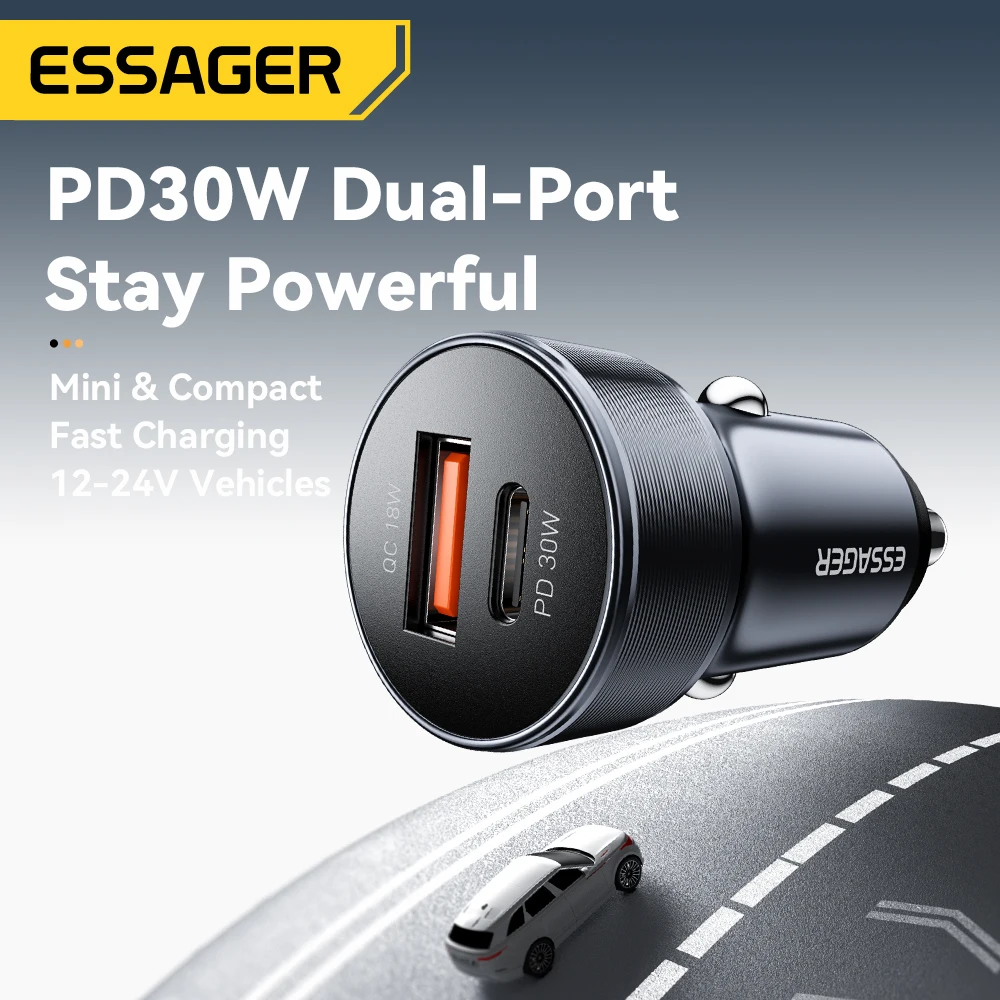 Фото Автомобильное зарядное устройство Essager 30 Вт с USB-портом QC 3,0 PPS SCP, адаптер для быстрой зарядки типа C для iPhone 16 15 14 Samsung Huawei Xiaomi №2