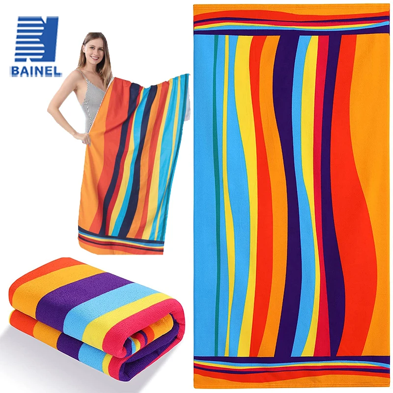 

Beach Towel Quick Dry Camping Sports Soft Lightweight Microfiber Towel Gym Travel Towel Sunset Beach Leaves Cartoon Stripes