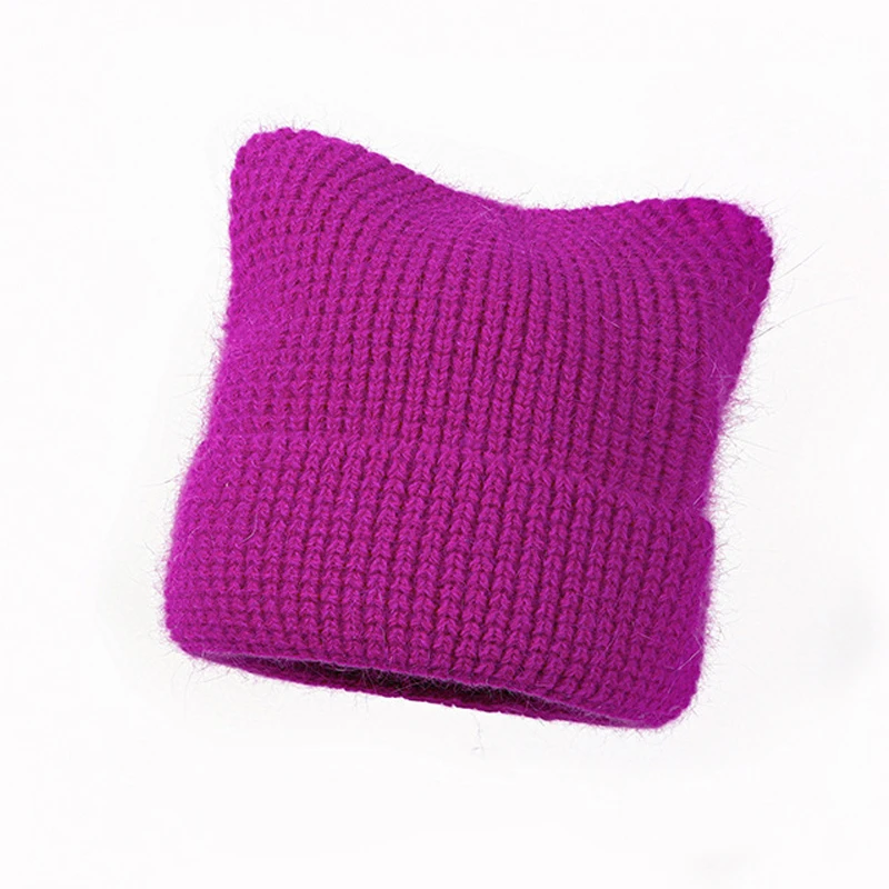 Женская Зимняя Вязаная Шапка-бини из ангоры осенняя теплая однотонная мягкая