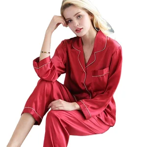 Women Silk Pajamas Custom Satin Sleep Wear 100% Pure Silk Sexy Pyjamas Set