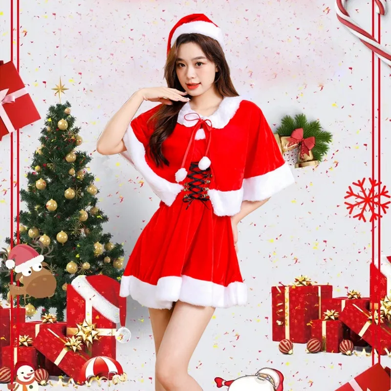 

Women's new Christmas dress Christmas strapless strap stage dress shawl