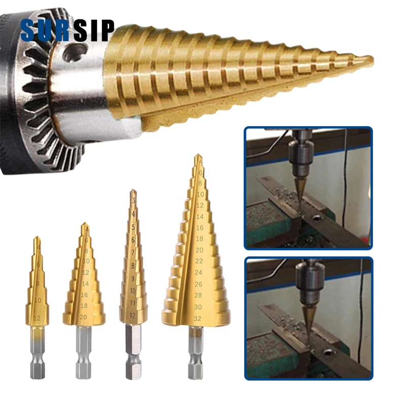 

3 шт./компл. 3-12 мм 4-12 мм 4-20 мм HSS ступенчатое сверло с прямым желобом с титановым покрытием для дерева и металла, набор инструментов для сверления сердечника