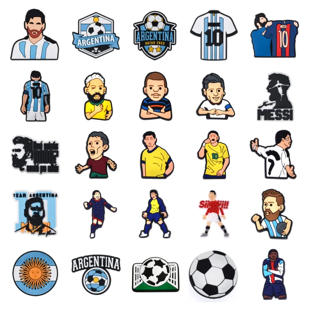 

Argentina 10 PVC Football World Champion Croc Charms Shoe Decorations Clogs Sandals Wristband Accessories Women Men Party Gifts