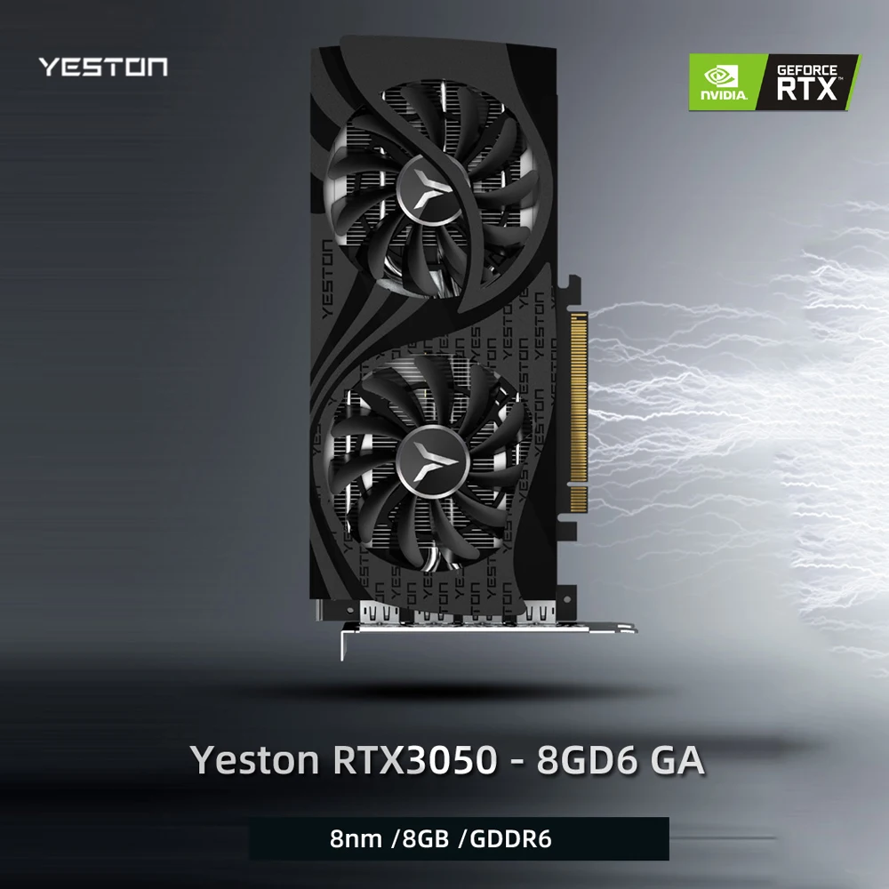 Игровая видеокарта Yeston RTX3050-8G D6 GA 8 ГБ/128 бит/GDDR6 память 2 больших размера