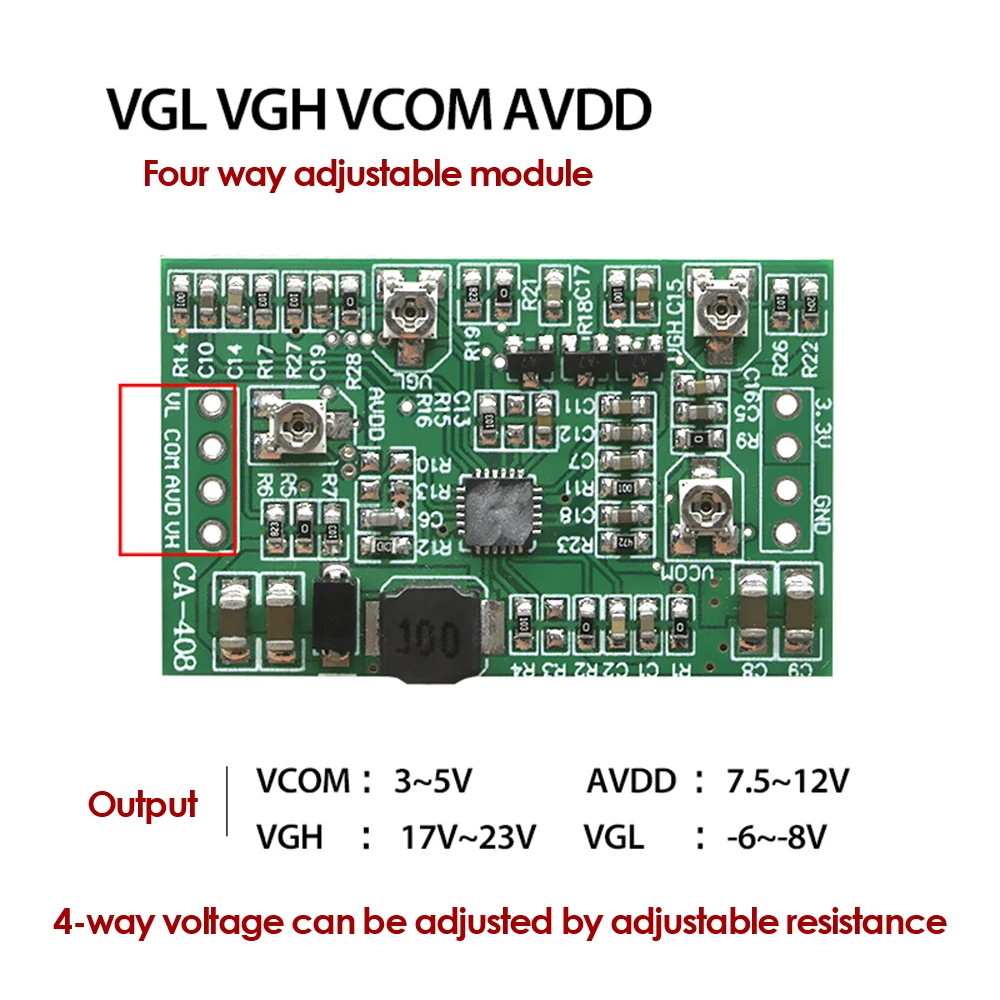 

CA-408 CA-508 3,3 V 5V 12V Boost Board Module VGL VGH VCOM AVDD 4-канальный Регулируемый Step-up LCD TCON Module