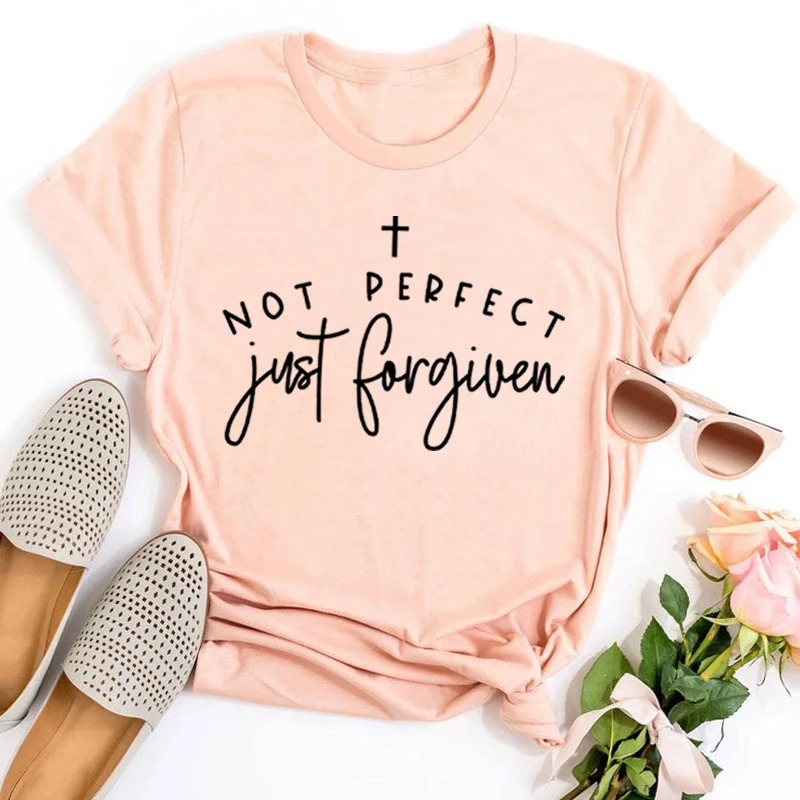 

Just Forgiven Graphic T Shirts Christian Tops Jesus Kawaii Clothes Christian Quotes Shirts Vintage Religious Top L