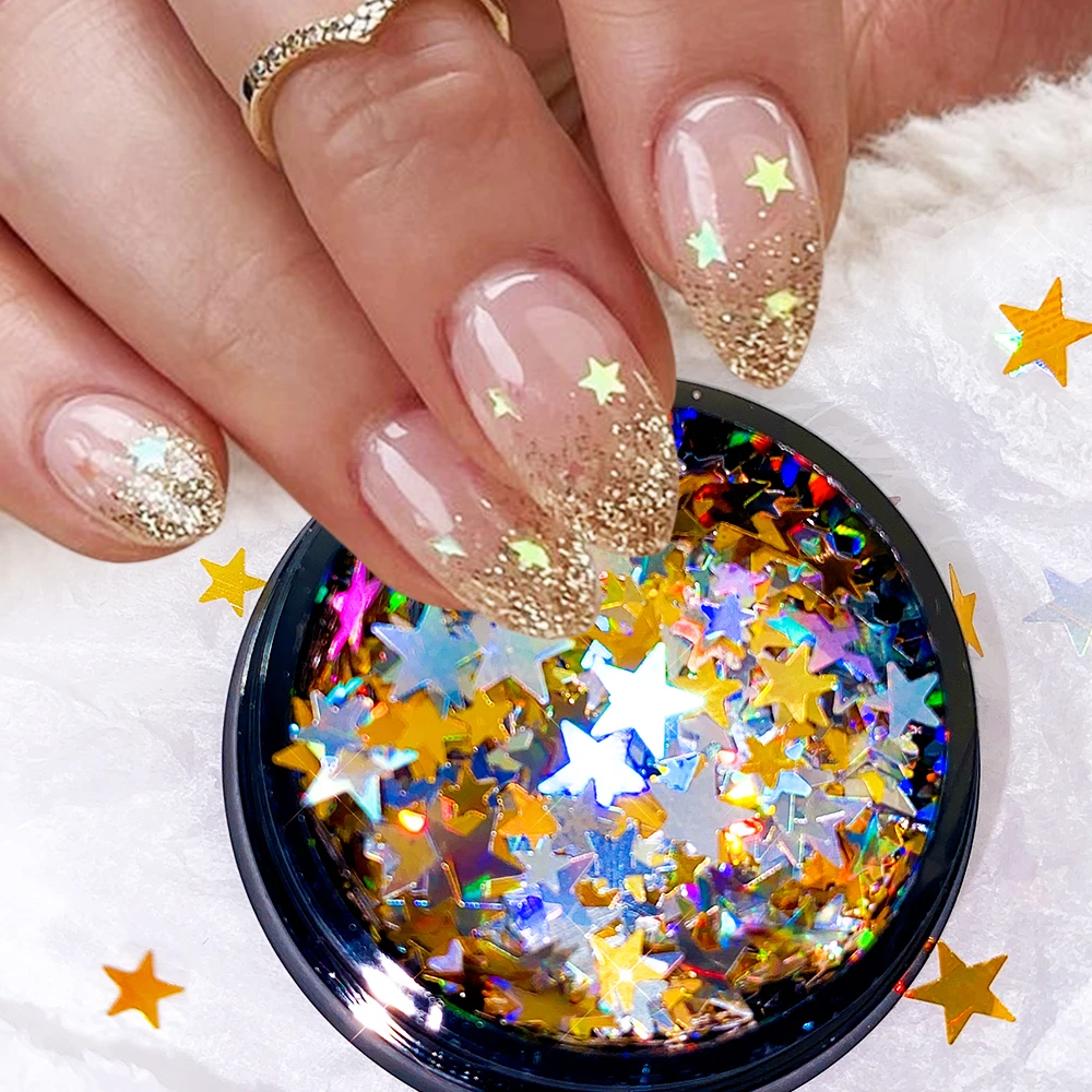 

1 Box Nail Glitter Flakes Sparkly 3D Star Hexagon Colorful Sequins Spangles Paillettes Polish Manicure Nails Art Decorations #47