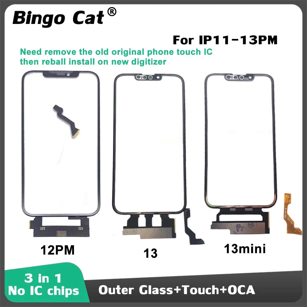 

5pcs No Touch IC Chip Screen Digitizer TP Glass Lens Panel+OCA Hollow for iPhone 11 12 13 Need Install Original IC Parts