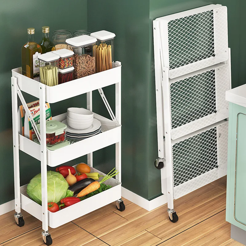 

AOLIVIYA Installation-free Folding Trolley Rack Floor-to-ceiling Movable Bathroom Kitchen Snack Fruit Vegetable Storage Shelf