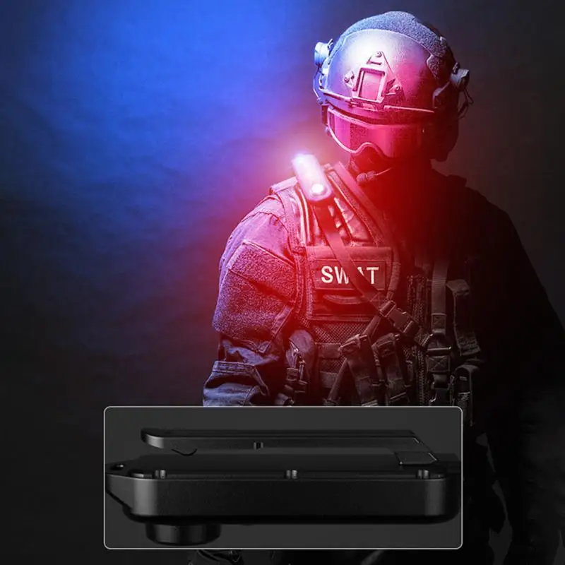 

LED Red Blue Shoulder Tactical Police Flashlight With Clip USB Rechargeable Torch Bike Tail Light Helmet Cycling Warning Light