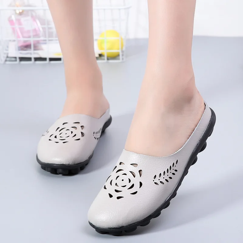 

Women's shoes Summer leather shoes sandal round head half slipper women pregnant mothers shoes flip-flops women single shoes