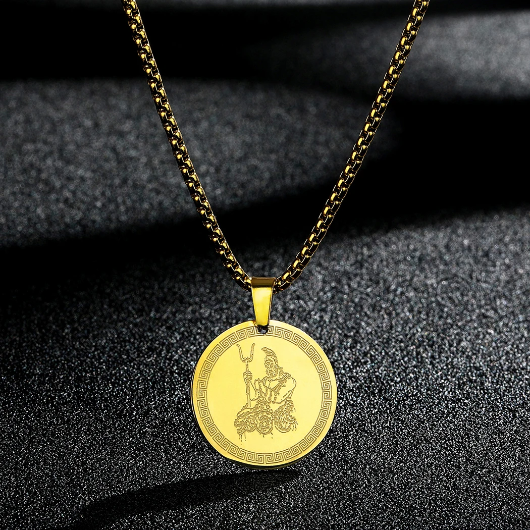Cxwind 2022New Apr Stainless Steel Underworld Greek chthonic Gods - Hades and Cerberus Medallion Pendant Gold Plated Necklace купить по