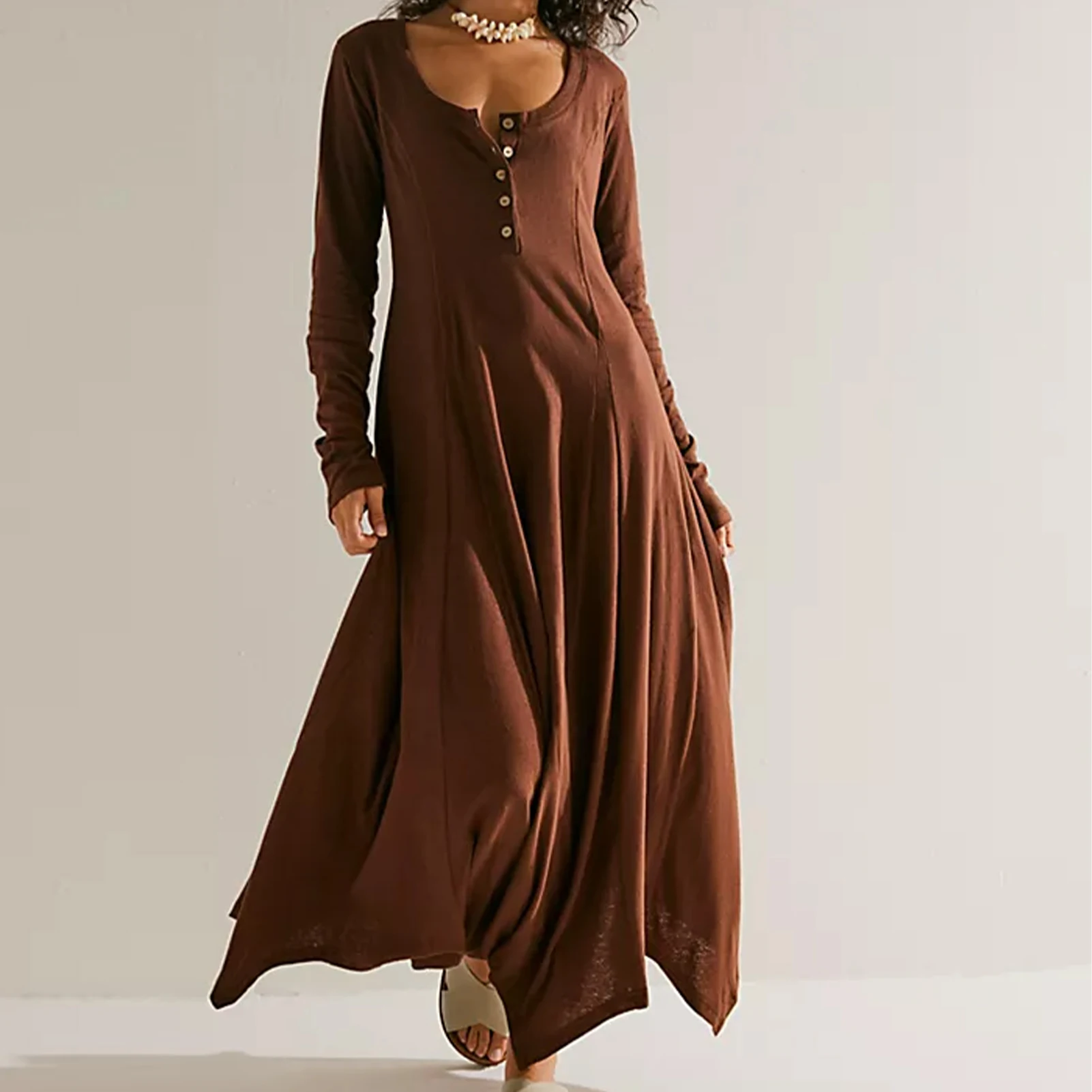 

Женское платье-макси с длинным рукавом, с эластичным поясом