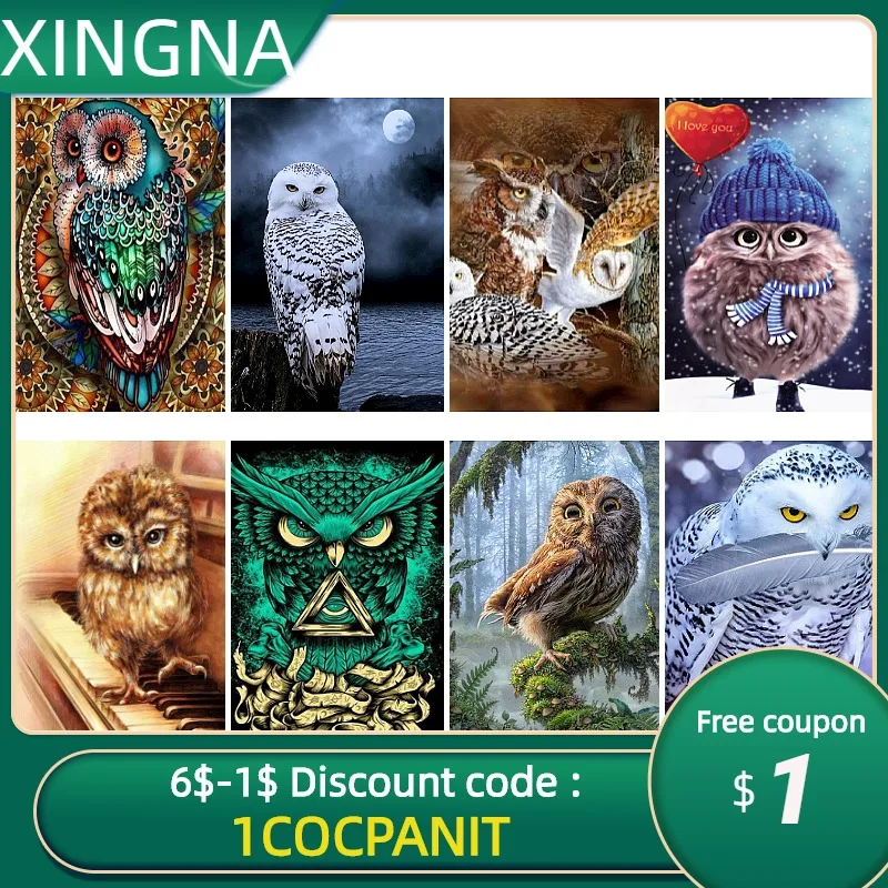 

Diamond Art Painting Art Kit "QWL a bird of Minerva " DIY Rhinestones Round Drill Cross-stitch Kits Round Diamond Embroidery