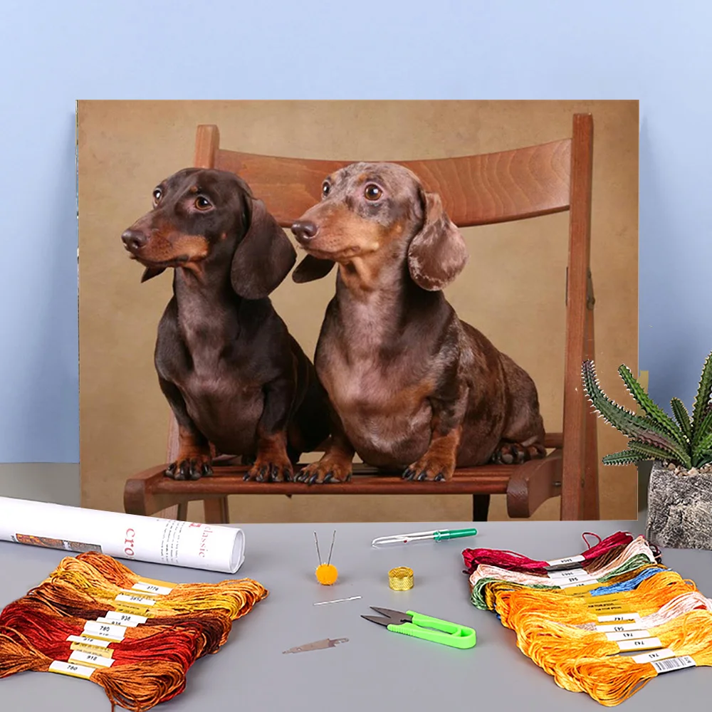 

Animal Dachshund Pre-Printed 11CT Cross Stitch DIY Embroidery Patterns DMC Threads Craft Painting Sewing Knitting Stamped