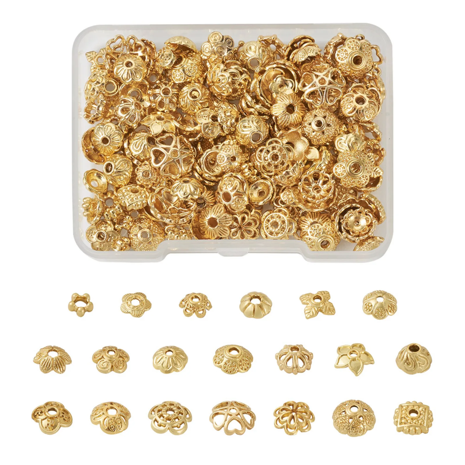 200Pcs Gold Color Alloy Flower Bead Caps Filigree Loose Spacer Caps Jewelry Beads for Earrings Bracelet Making Diy Accessories
