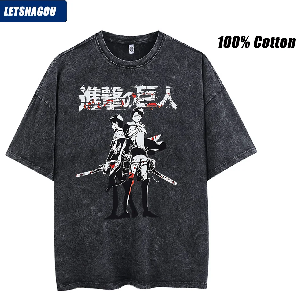 

Attack On Titan Anime 100% Cotton High-quality Tshirt Men's Summer Streetwears Acid Wash Old Design Vintage Fashion Unisex Top