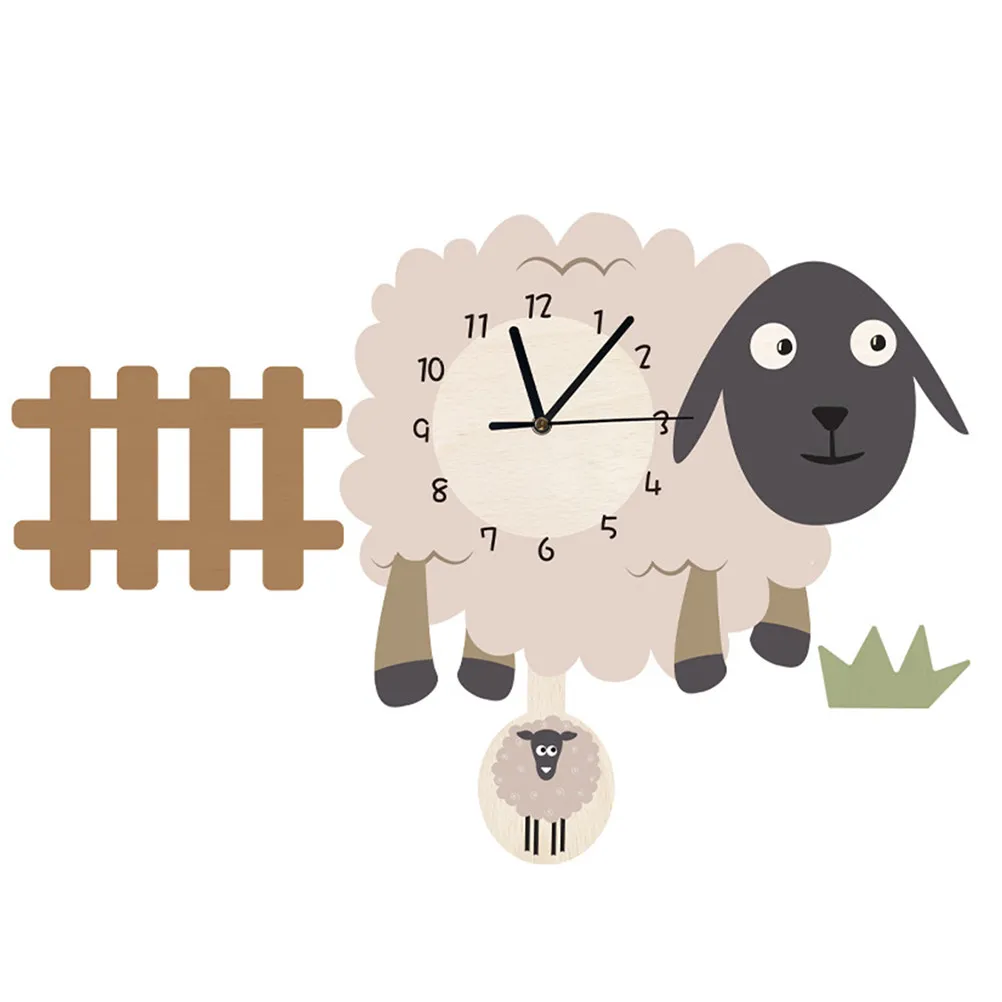 Настенные часы в скандинавском стиле с мультяшной овечкой, бесшумные, с качающимся элементом, милый декор в виде животного для кухни, гостиной, спальни (art.: 3920db458807b) - 3920db458807b