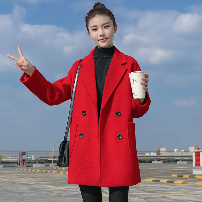 

Woolen Coat Women's 2022 Autumn And Winter Mid-Length Loose Thickened Jacket Female Outerwear
