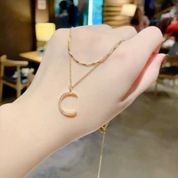fashion womens titanium steel necklace multilayer inlaid zircon moon pendant clavicle chain trend charm girl neckjewelry choker