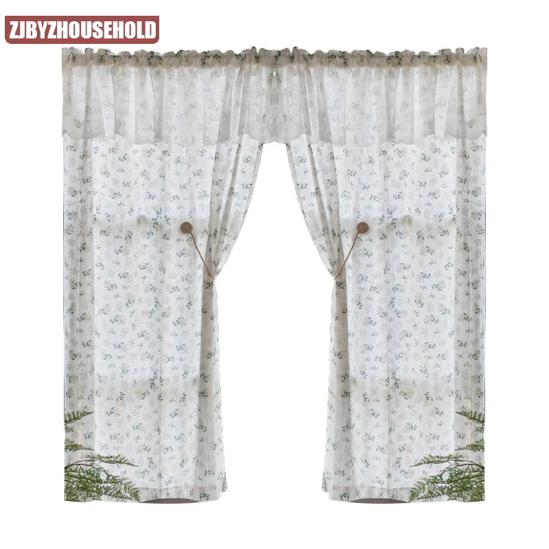 Pastoral Short Curtains for Living Room Floral Embroidery Door Coffee Bathroom Kitchen Curtain Korean Window Valance Decor |