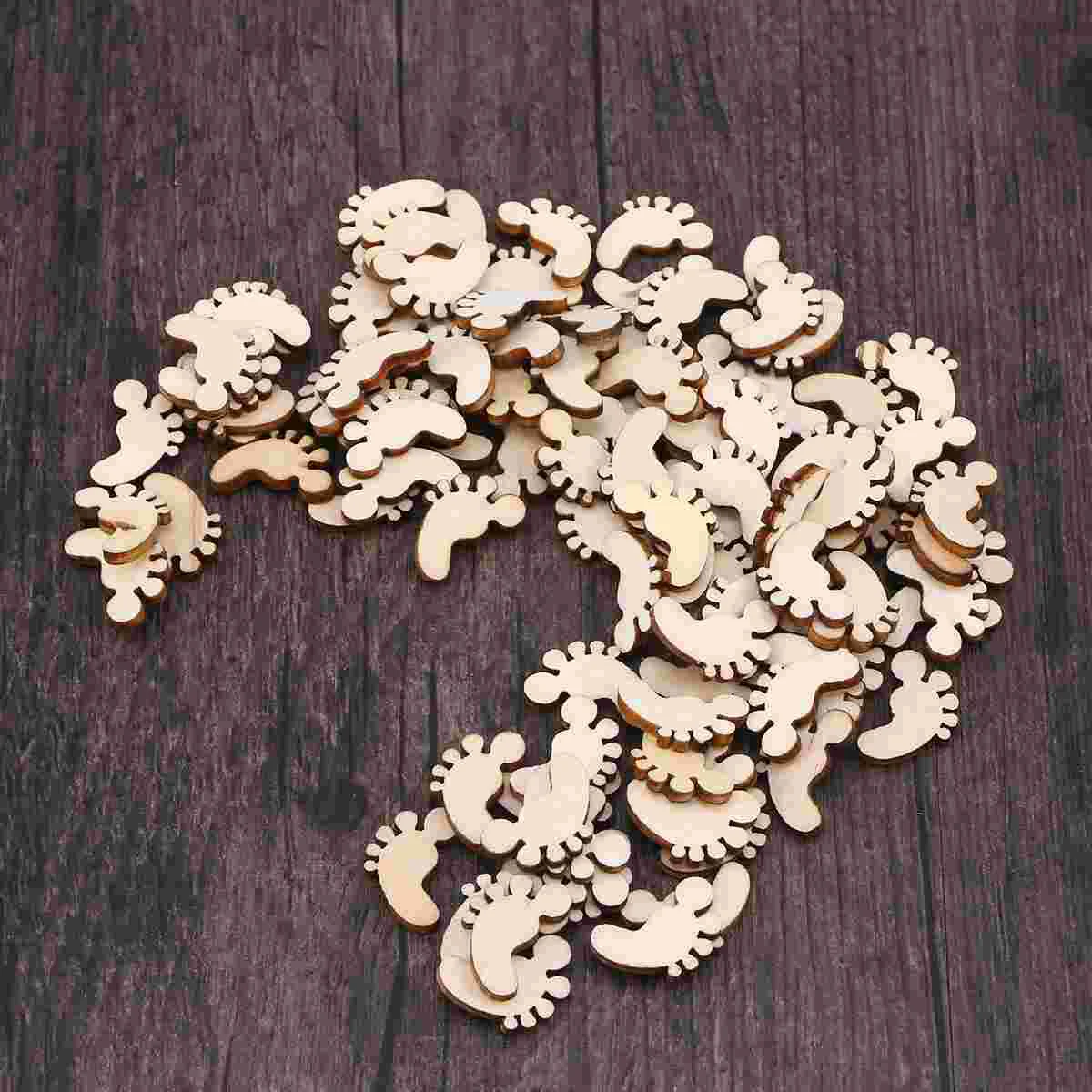 

100pcs Cartoon Foot Shape Wooden Pieces Cutouts Craft Embellishments Wood Ornament Manual Accessories for DIY