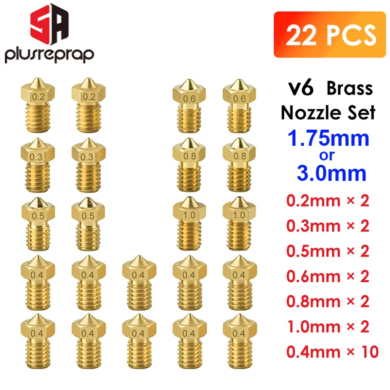 Bocal de Latão v6 para Extrusora E3dv6 Anycubic i3 Mega s x Chiron Kobra Flybear Hotend 04 mm J-head Acessórios para Impressora 22 Unidades Lote