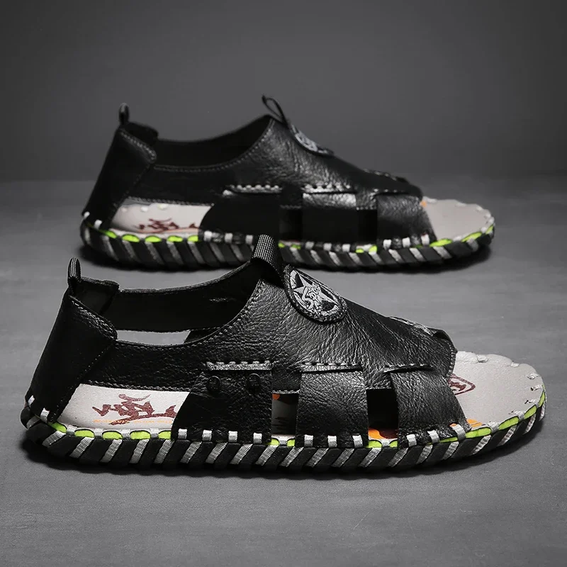 

Сандалии мужские кожаные, Повседневные тапочки в рыбацком стиле, Пляжная модная Роскошная спортивная обувь на плоской подошве для прогулок, лето