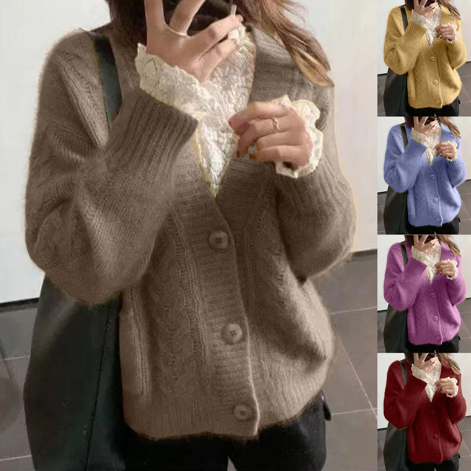 

Women's Cardigan Sweaters 2023 Fall Oversized Open Front Button V Neck Lightweight Cardigans Knit Outerwear