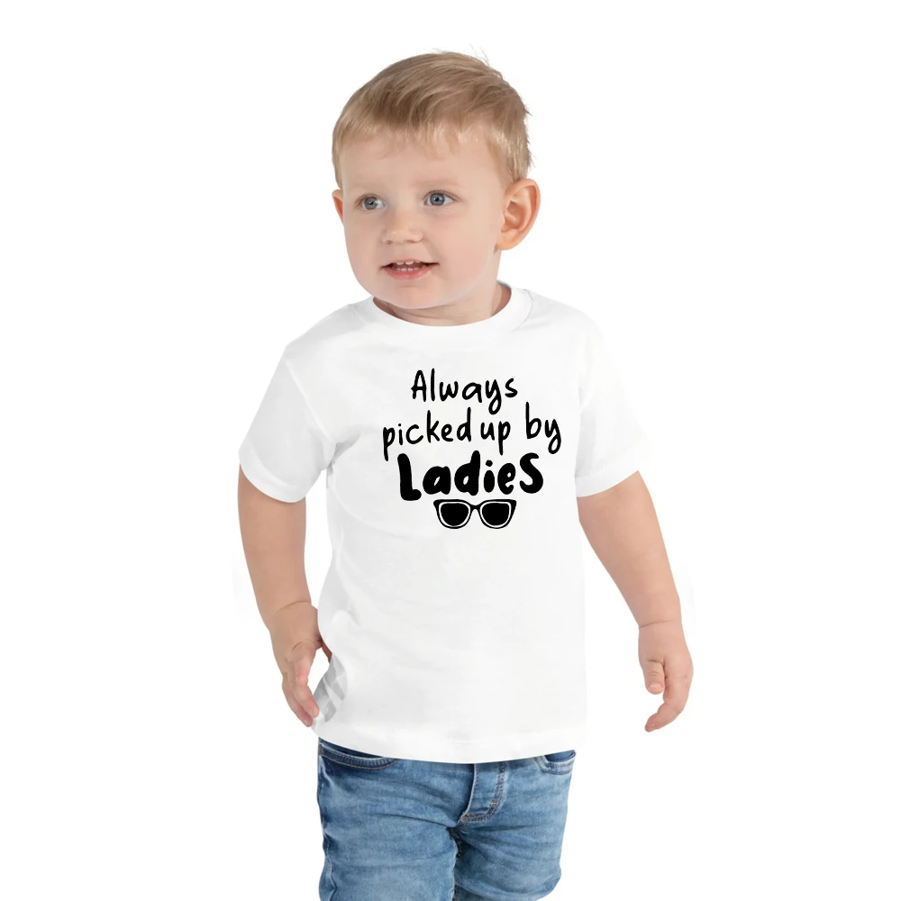 Funny Always picked up by ladies letter print cotton toddler shirt kids t shirt gift for son summer shirt graphic tees