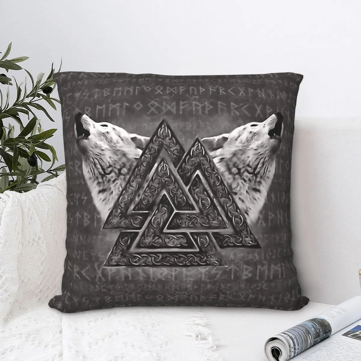 Символ Valknut And Wolf Декоративная Подушка Чехол Viking Backpack Cojines DIY печать Kawaii Декор