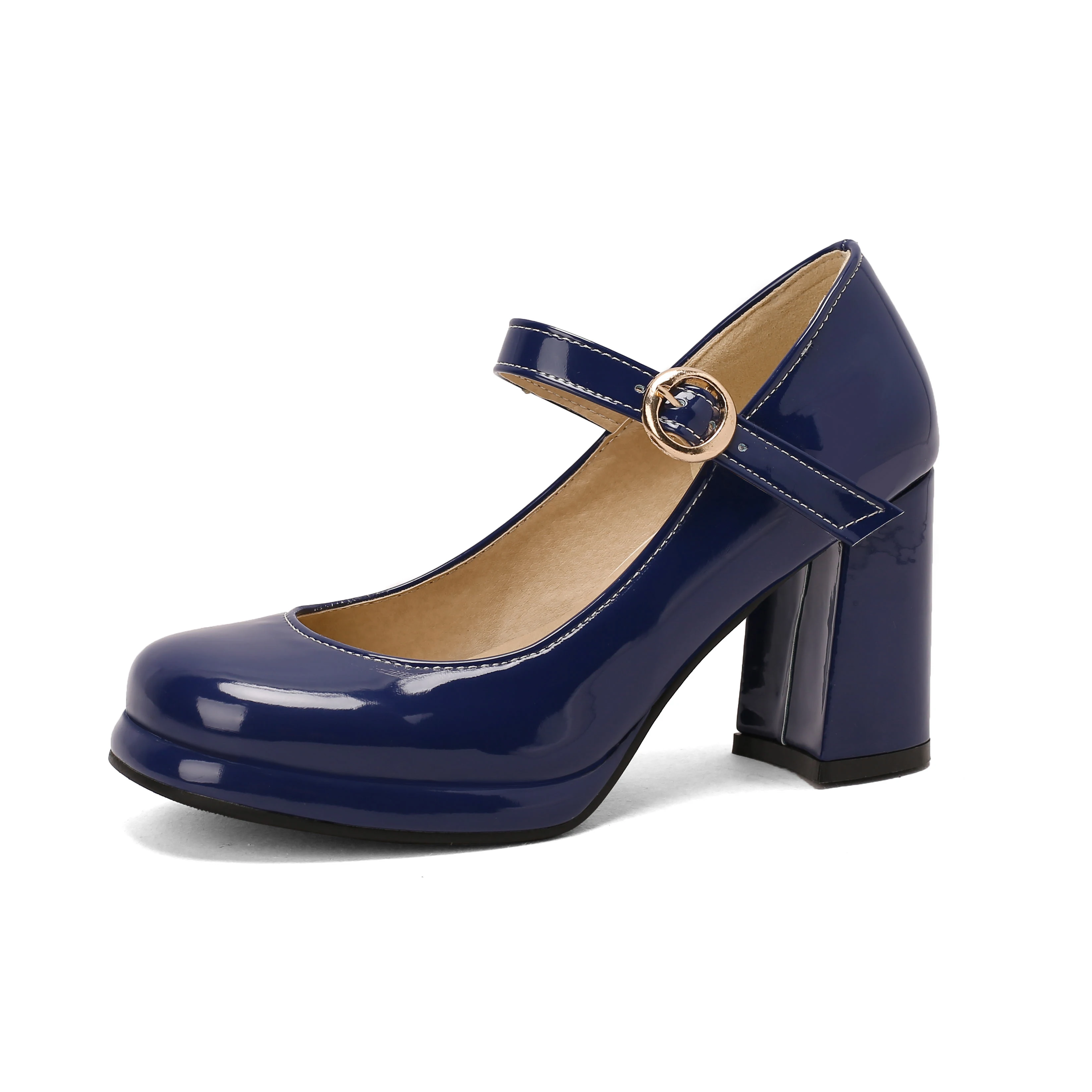 

Mstyle Handmade Glossy Patent Mary Jane High Heel Platform Buckle Classic Women Pumps Casual Dress Shoes Size 44