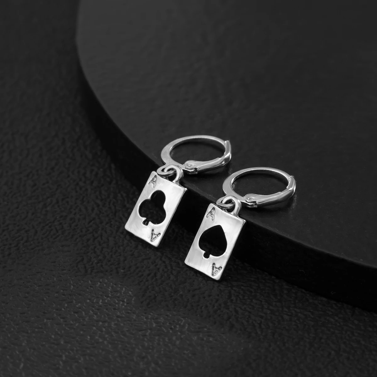 

KunJoe Gothic Silver Color Metal Poker Spades and Clubs Charm Earrings for Men Women Hoop Ear Buckle Punk Statement Jewelry Gift