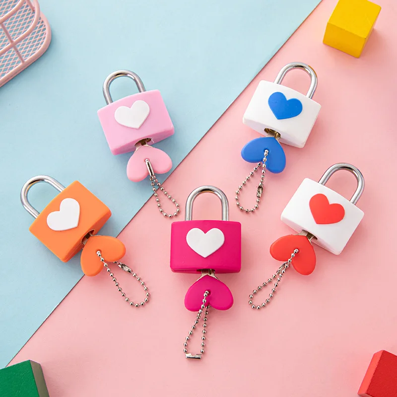 

40mm Colorful Small Lock Rubber Sleeve Heart-shaped Padlocks Colorful Concentric Locks Wishing Locks Student Secret Padlock