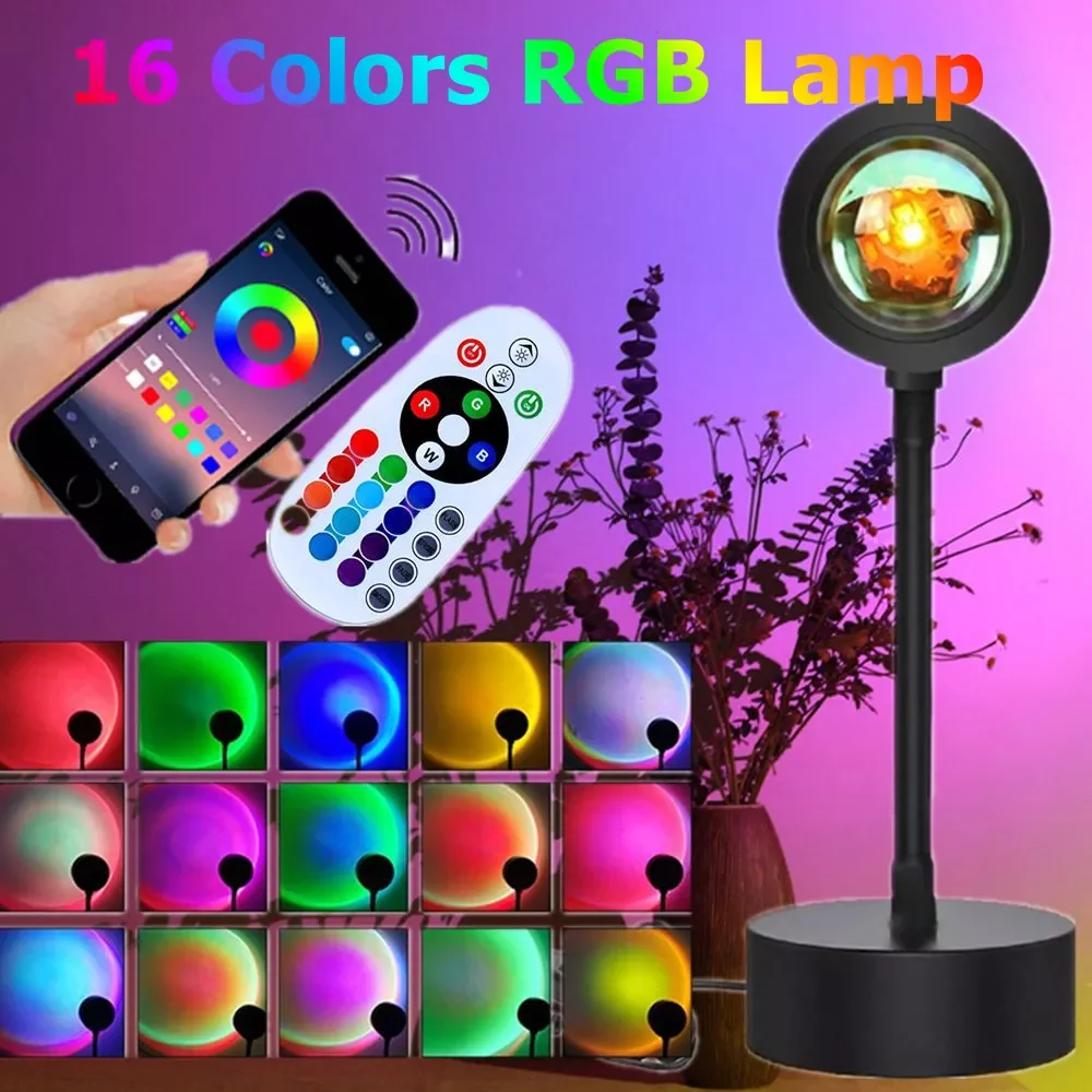 

USB Rainbow Sunset Lamp APP Color RGB LED Night Light Room Decor Home Atmosphere Photography Background Sunset Projection Lamp
