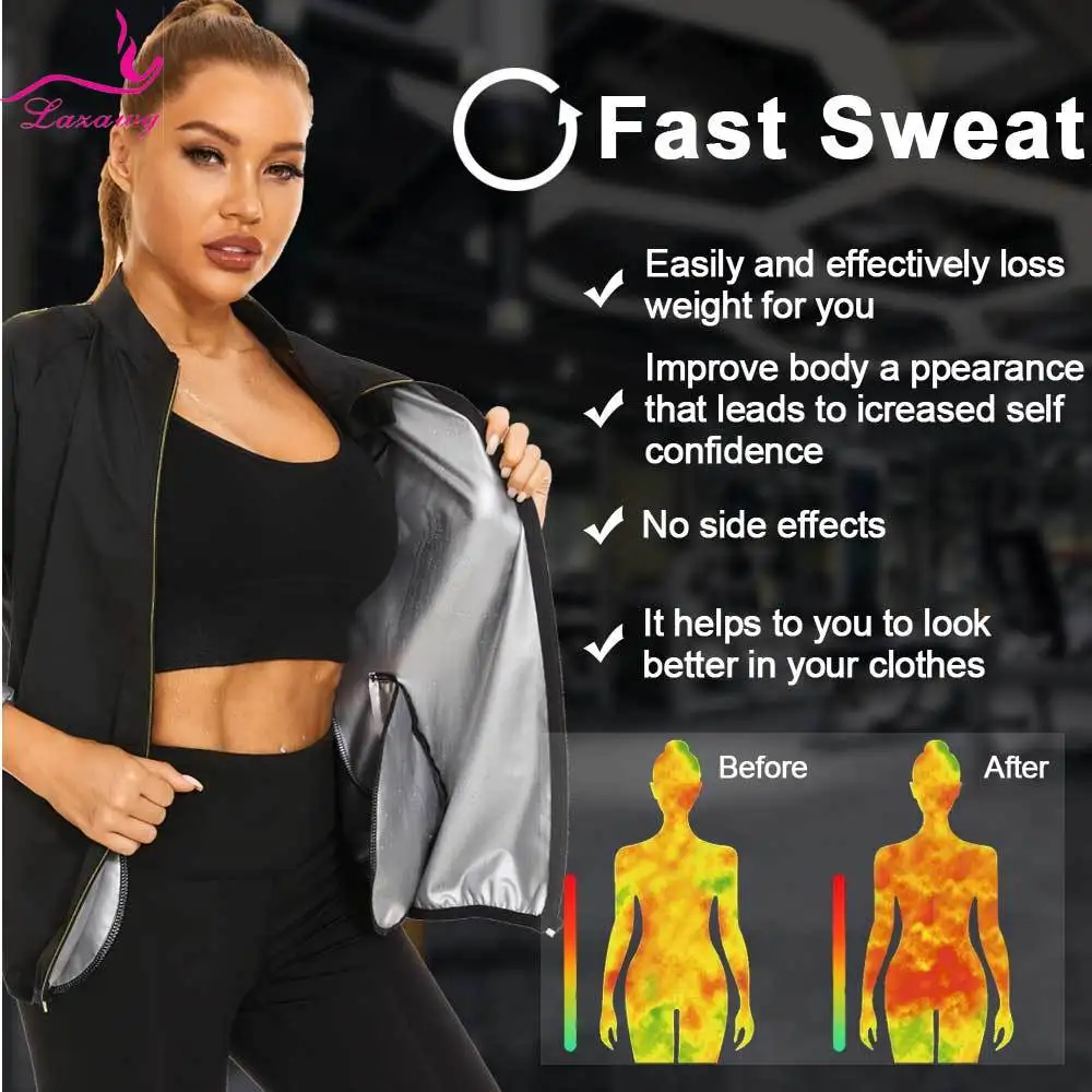LAZAWG Women Sauna Suit Sweat Set Weight Loss Pant Jacket Slimming Top Workout Leggings Trousers Body Shaper Fitness Fat Burner