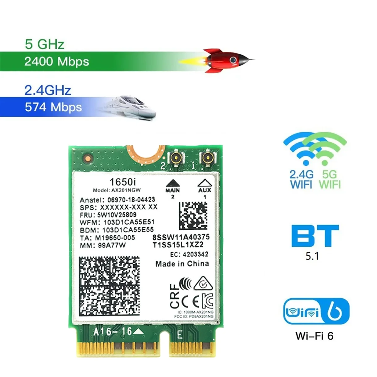 1650i AX201NGW Wi-Fi-карта 3000 Мбит/с WIFI6 2 4G/5G двухдиапазонный беспроводной Wi-Fi-адаптер Cnvio2