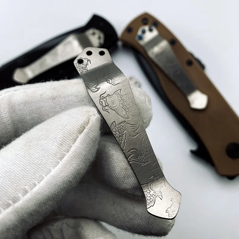 

Koi Pattern Steel Seal Pocket Knife Titanium Back Clip for Emerson CQC Benchmade ZT Zero Tolerance Knives Waist Clamp Make Part