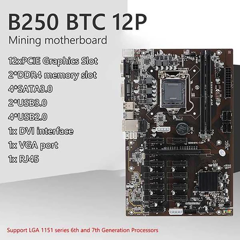 Материнская плата B250 BTC для майнинга 12 PCIE графический слот LGA 1151 DDR4 16 Гб ОЗУ SATA3.0