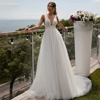 monica simple wedding dress elegant sleeveless v neck boho high waist tulle appliqu%c3%a9 princess new bridal dress robe de mari%c3%a9e