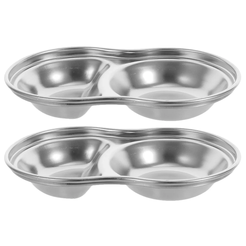 

2pcs Barbecue Hot Pot Compartment Stainless Steel Condiment Dish Appetizer Dish Soy Sauce Dish