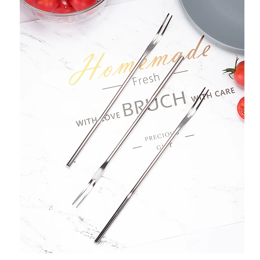 

2pcs Stainless Steel Handle Fruit Forks Two Teeth Dessert Forks Practical Cake Forks Party Supplies for Home Banquet Bar