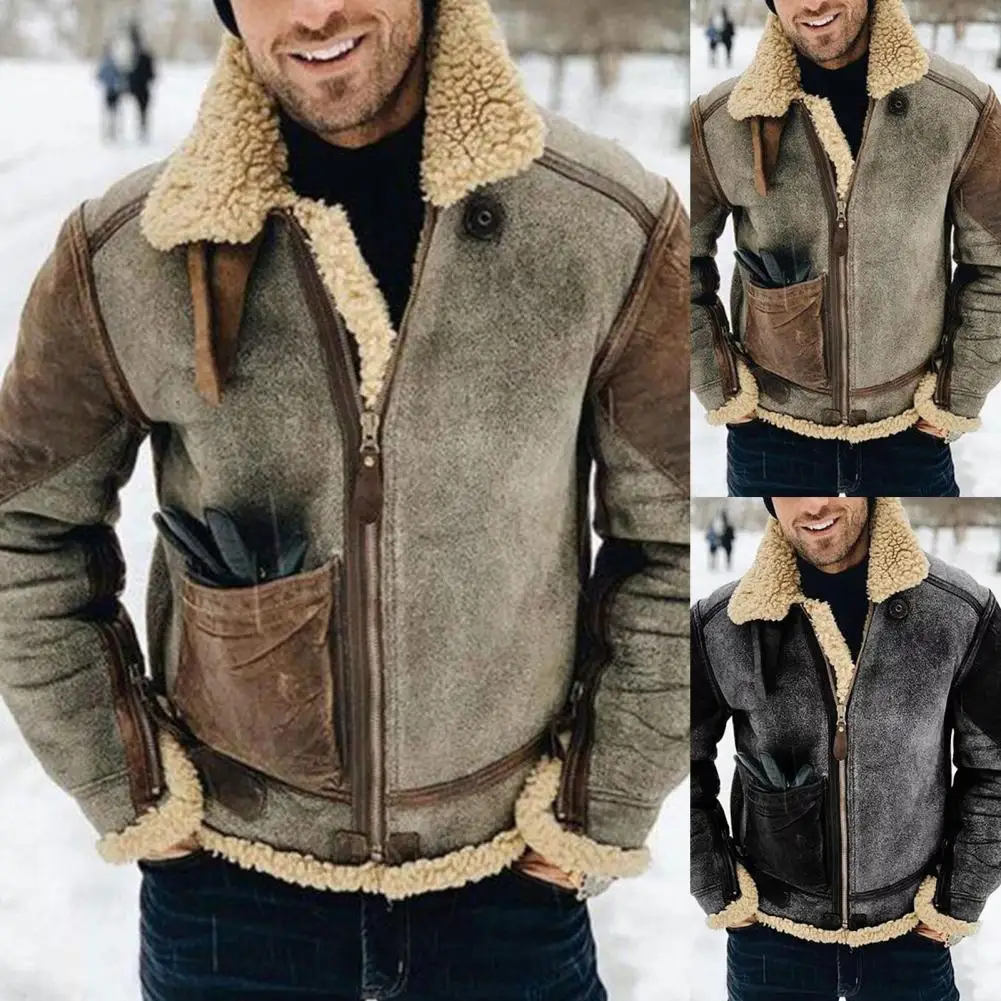 

2022 Fashion Turn-down Collar Zip-up Jackets Casual Long Sleeve Overcoats Retro Winter Warm Woolen Coats for Men Mens Streetwear