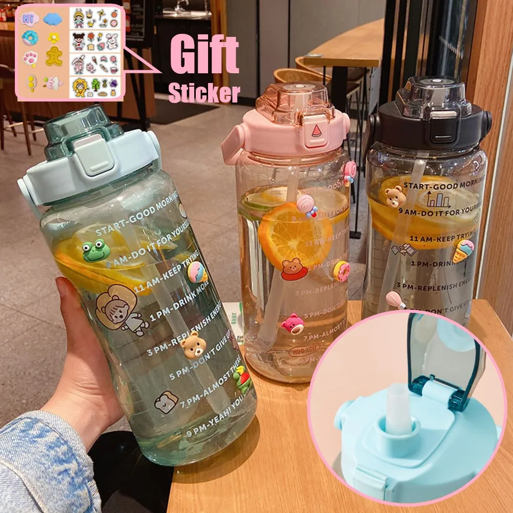 

Спортивная бутылка для воды, 1000 мл, 2000 мл, портативные прозрачные большие чайные бутылки для путешествий на открытом воздухе, не содержит Би...