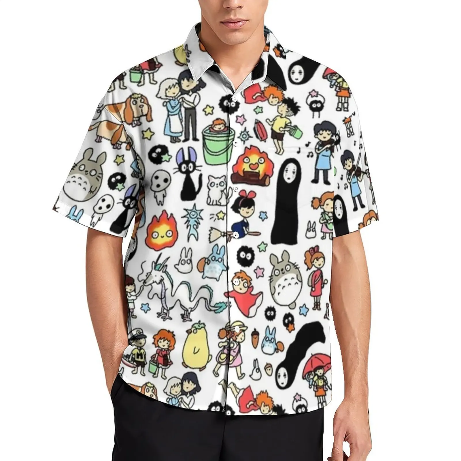 

Persil Totoro повседневные рубашки японское аниме пляжная рубашка Гавайские крутые блузки мужская фотографика