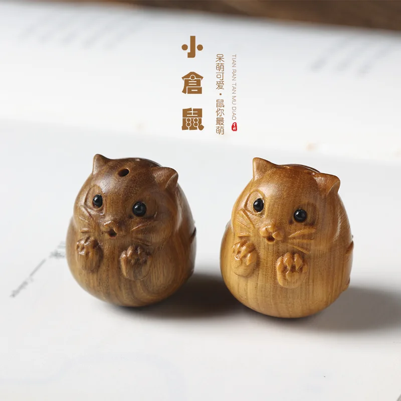 Миниатюрный деревянный резной круглый милый хомяк ручной работы с маленькими