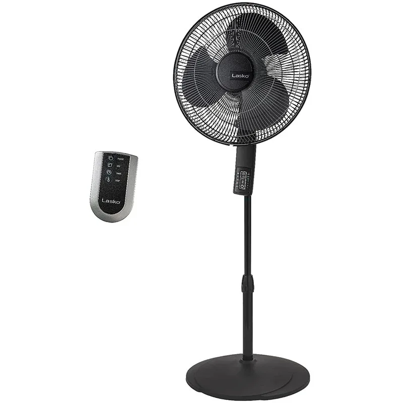 Lasko S16612 Oscillating 16″ Adjustable Pedestal Stand Fan with Timer, Thermostat and Remote for Indoor, Bedroom, Living Room