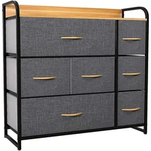 7 Drawers Dresser Fabric Storage Tower Wooden Top Shelf Modern Organizer, Dark Gray Free Shipping